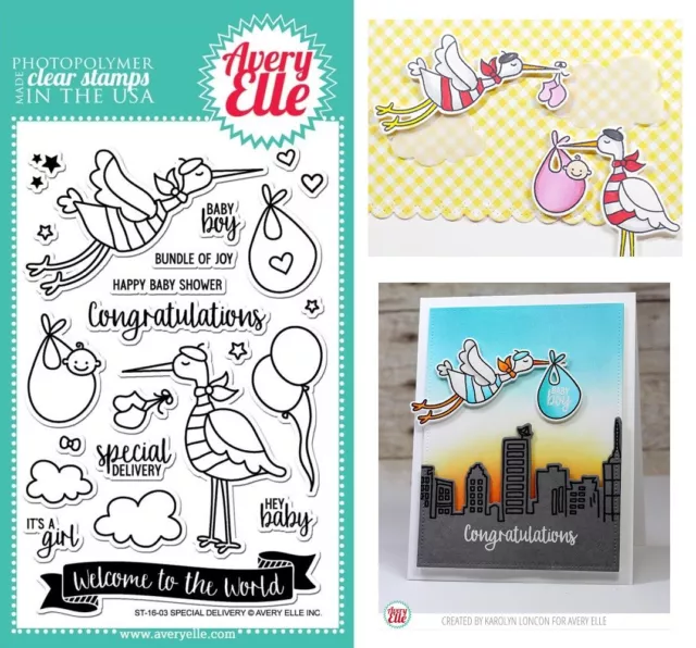 Avery Elle Baby Stamps, Birth, Stork, Shower, Announcement, Special Delivery