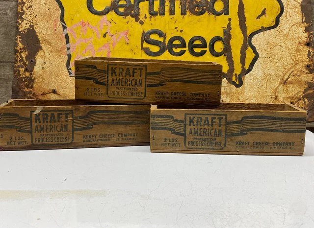 3 Vintage 2 Lbs Kraft American Processed Cheese Wooden Box Chicago, IL Bb10