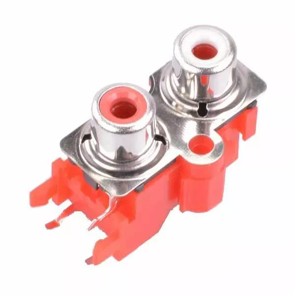 2 Way Red / White Twin RCA PCB Phono Socket Chassis Mount Connector