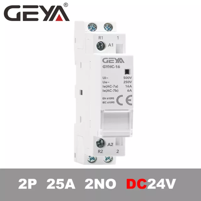 GEYA Modular DC Automatic Contactor 2P 25A 2NO 24V Household Contactor Din Rail