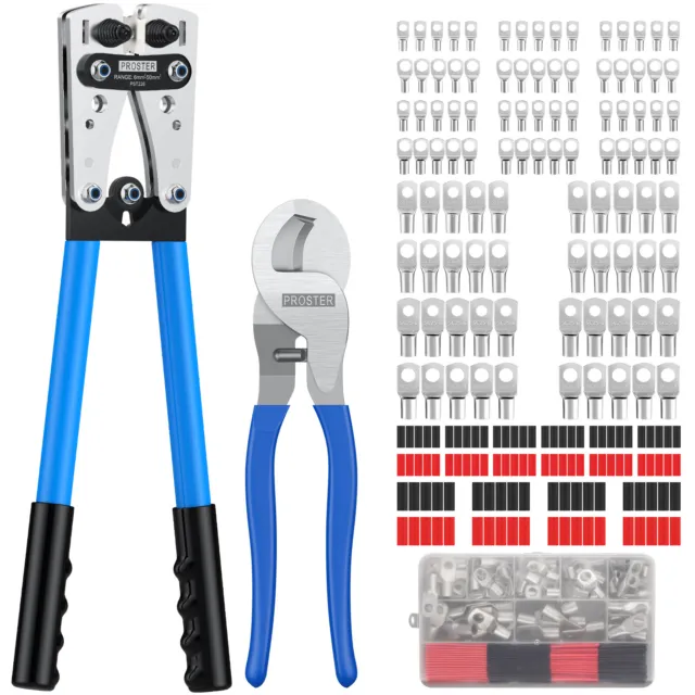 Battery Lug Crimper Cable Cutter Crimping Tool 0-10AWG with Terminal Assortment