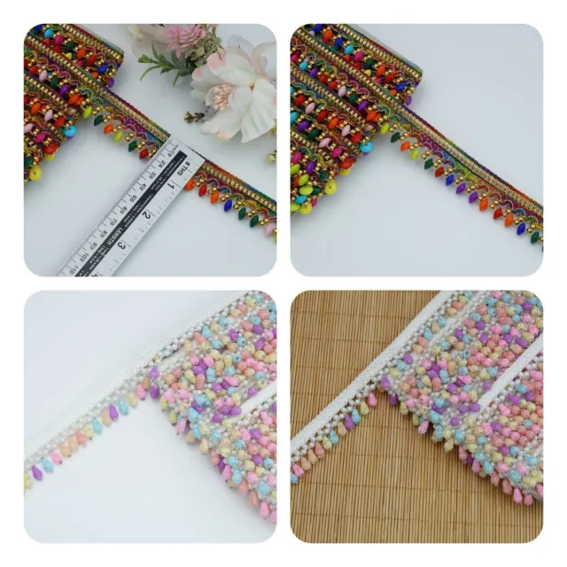 2 Yrds Beaded Fringe Drop Shape Pastel Vintage Style Trim Ribbon Sewon Edging