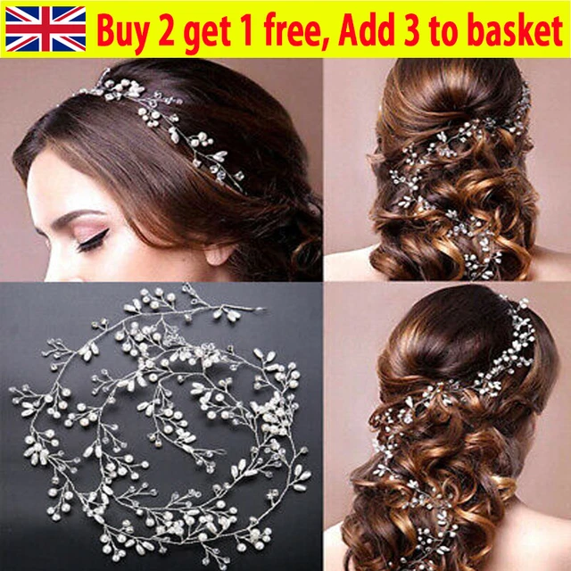 50cm Pearls Wedding Hair Vine Crystal Bridal Accessories Diamante Headpiece FC