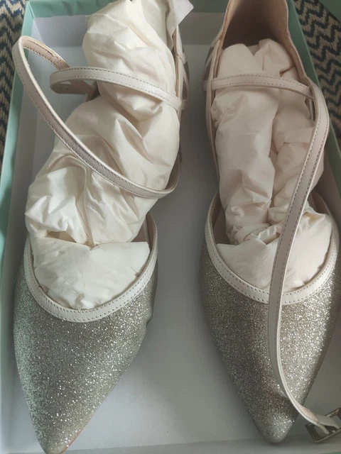 Scarpe da matrimonio piatte Charlotte Mills glitter oro Frankie taglia 5 - nuove con scatola
