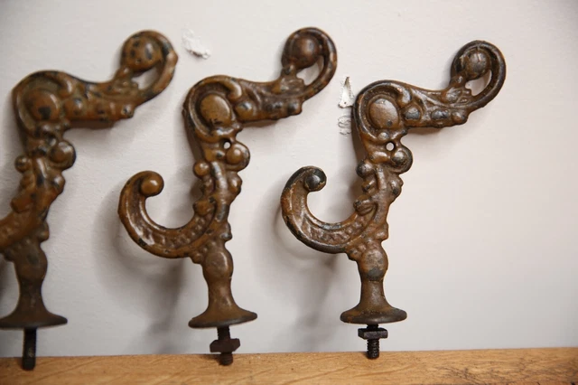 Antique Curtain Rod Tiebacks Holder Hooks Cast Iron hat rack coat hooks ornate 4