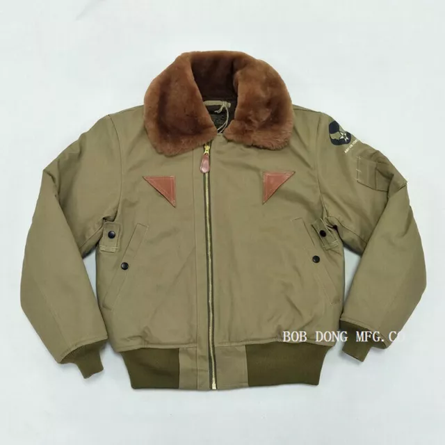 BOB DONG Military B-15A Flight Jacket Mens Winter Warm Bomber Jacket Fur Collar