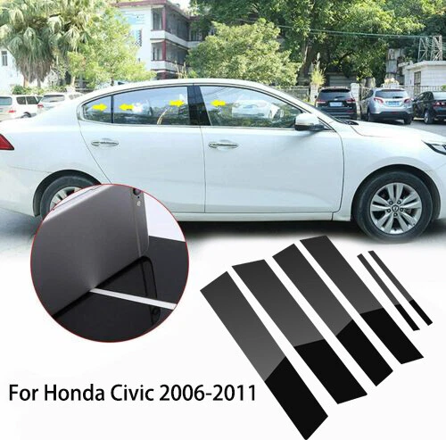 Window Pillar Posts Molding Black Cover Door Trims For Honda Civic Sedan 06-2011
