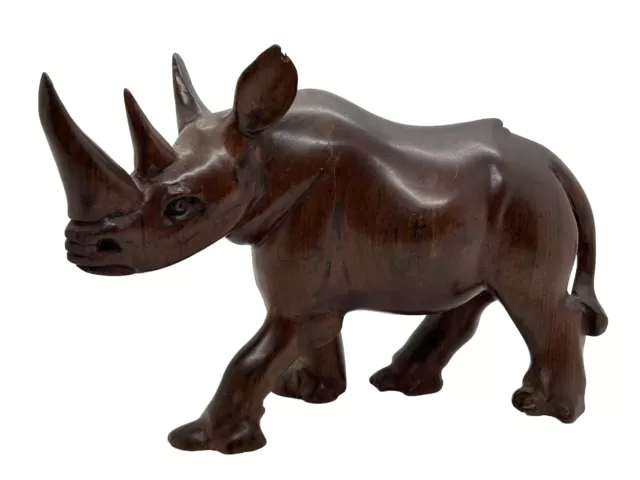 Vintage Solid Wood Hand Carved Rhinoceros Rhino Figure Made in Kenya