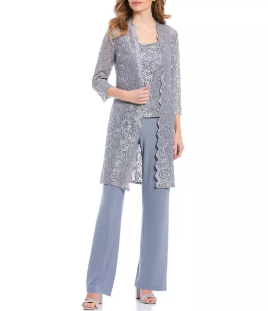 ROAMAN'S THREE-PIECE LACE & Sequin Duster Pant Set in Lavender Size 36W  $75.00 - PicClick