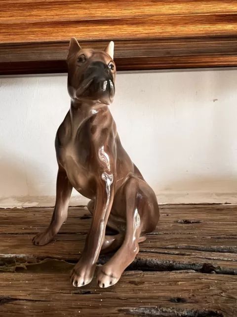Vintage Porcelain Sitting Boxer Dog Figurine