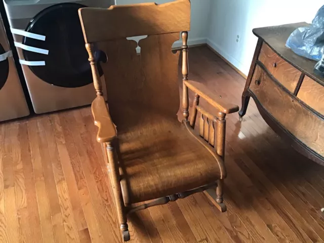 Antique Oak Rocker/Rocking Chair With One Piece Seat Curved Back