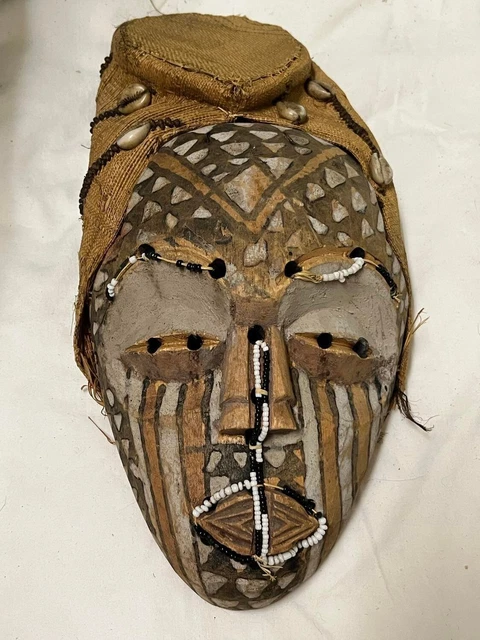 African Tribal Art Kuba mask from DRC Congo (Zaire) Vintage Wood Beaded Shells