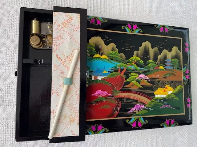 Vintage Japanese Lacquered Musical Photo Album Never Used With Box 3