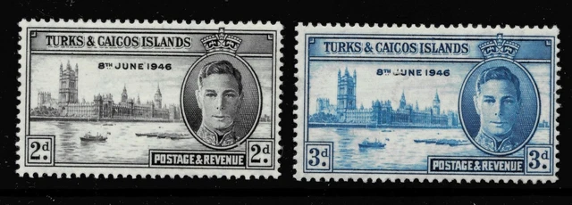 KING GEORGE VIth VICTORY STAMPS. TURKS & CAICOS SG206-207. MOUNTED MINT.