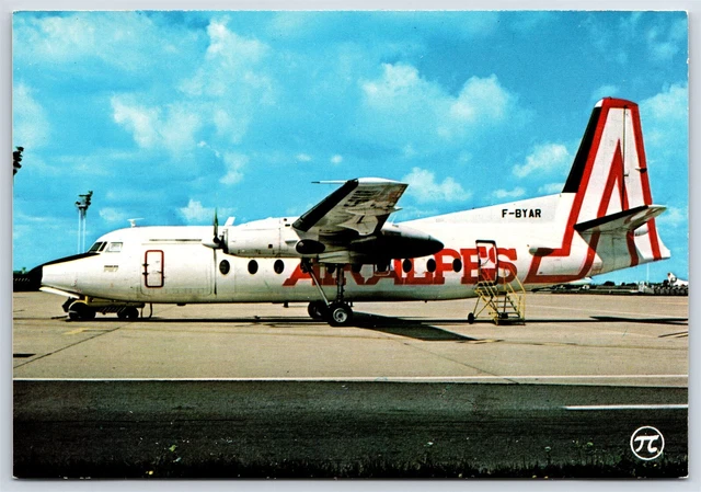 Airplane Postcard Air Alpes Airlines Fokker F-27 Friendship Pi Card EL1