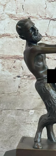 Firmato Grande Satiro E Ninfa Da Bergman Bronzo Scultura Marmo Base Nude Figura