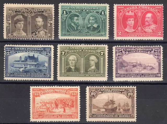 Canada Stamps #96-103  — Quebec Tercentenary Set — 1908  — Unused