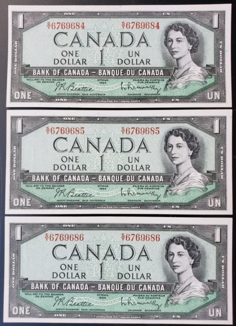 1954 Bank of Canada $1 Beattie/Rasminsky 3 Consecutive S/Y6769684-85-86 BC-37b