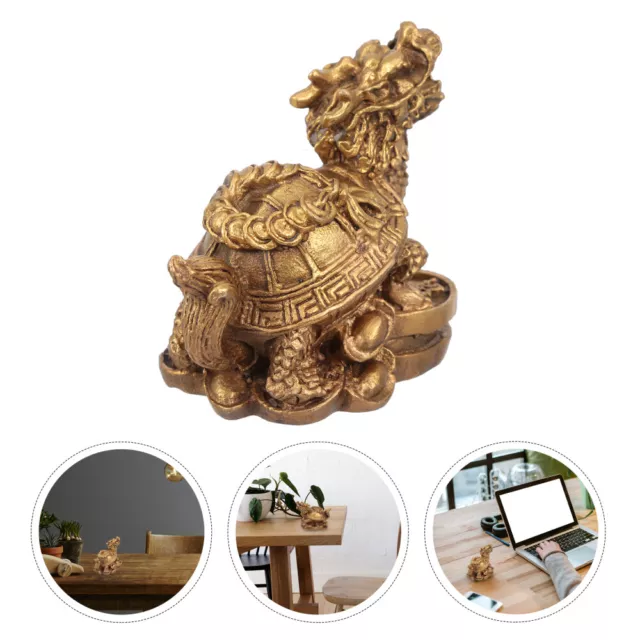 Copper Money Dragon Turtle Office Wealth Prosperity Statue Figurines