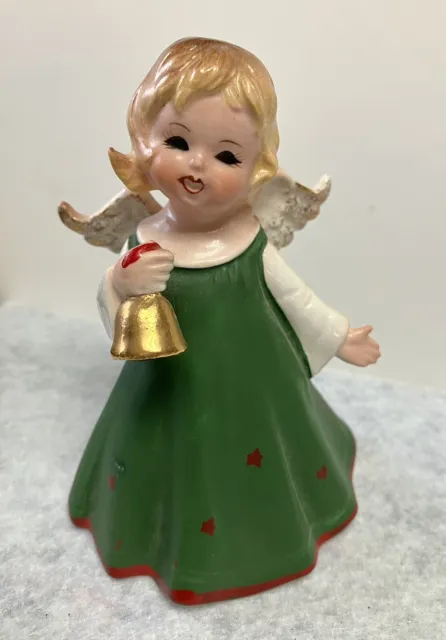 Vintage LEFTON “CHRISTMAS CHOIR ANGEL GIRL” PORCELAIN FIGURINE-Gold Bell-KW 4836