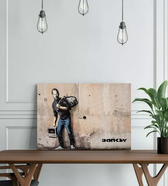 Banksy Steve Robs - Canvas/Framed Wall Art Picture Print - Black Cream