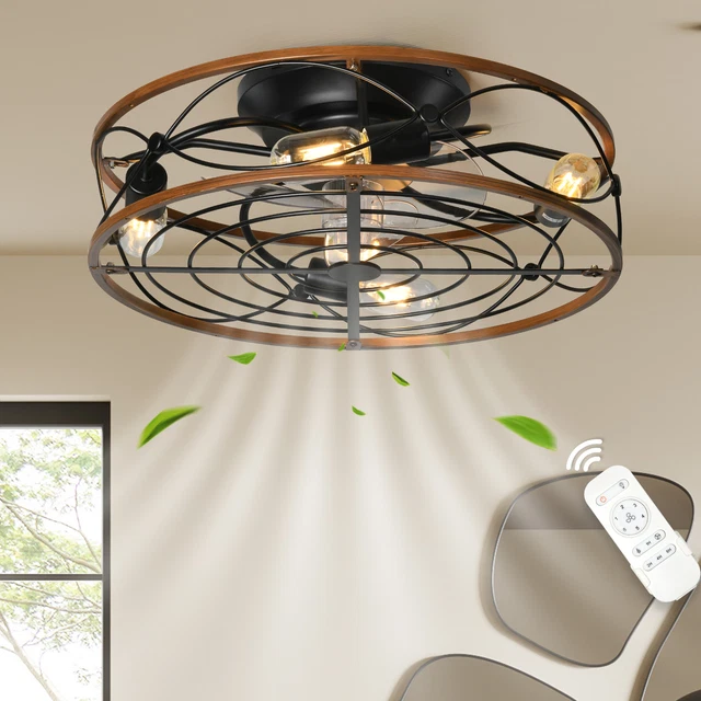 52 Inch Retro Ceiling Fan Lamp With Light 110V Remote Control 5 Light Fixture Wood Lamp (WH-CLL-15