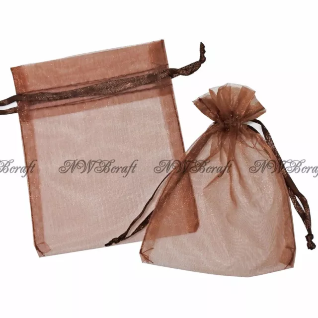 Chocolate Brown Organza Gift Favour Bags Wedding Jewellery Drawstring Pouches