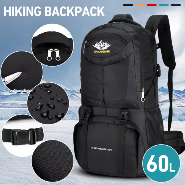 60L Large Hiking Camping Bag Waterproof Travel Backpack Luggage Rucksack Outdoor