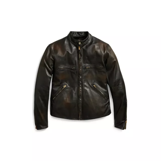 Rrl slim fit leather jacket sales