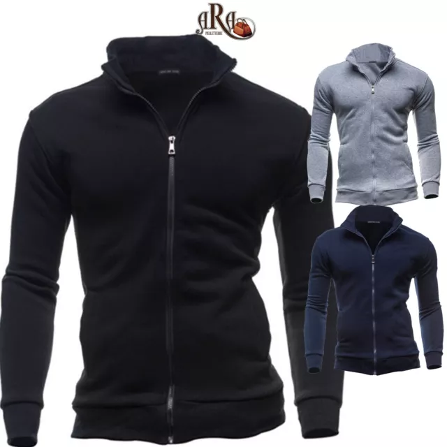 Felpa Uomo Estiva Senza Cappuccio Maglione Sportivo Maglia con Tasche e Zip Nera