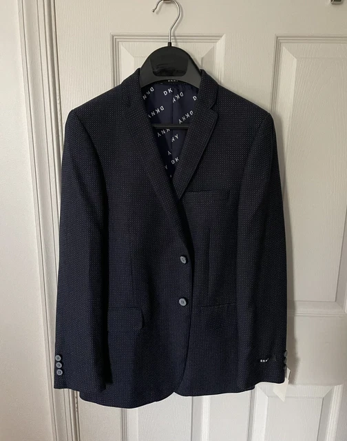 DKNY Boys Navy Blue Wool Blend Single Breasted Blazer - 16R - Gently Worn