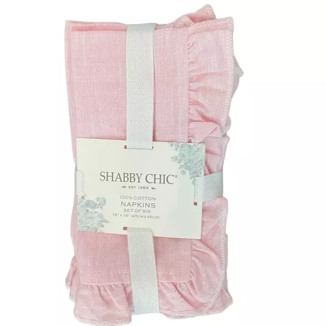 SHABBY CHIC Pastel PINK Ruffled 18 X 18 Cloth Napkins Set 6 NEW