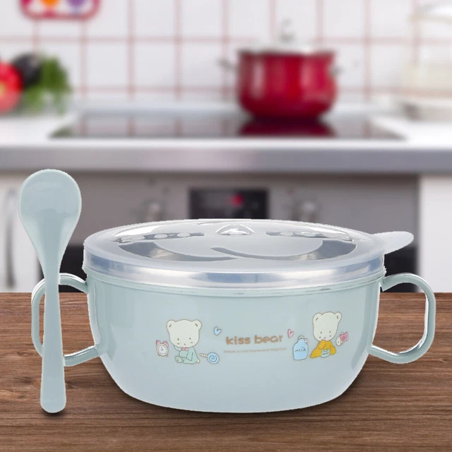 Tazón de alimentación de acero inoxidable para bebé aislamiento de doble capa (azul)