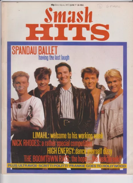 SMASH HITS vol 6 no 12 UK MUSIC MAGAZINE 7 JUNE 1984 SPANDAU BALLET LIMAHL