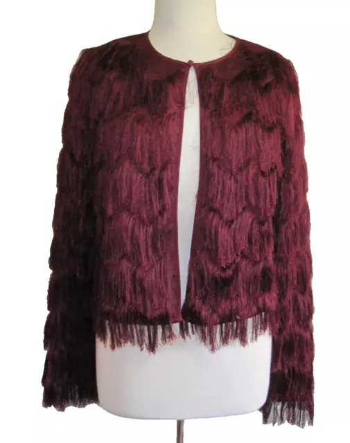 NWT TULAROSA Fringe Sweater Jacket Magenta Red Holiday Dresden in Rowland M $220