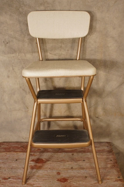 Vintage Cosco Flip Seat Step Stool Chair Original Kitchen Gold Extremely Nice!