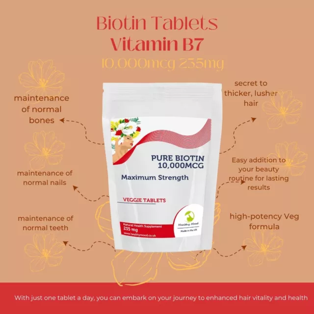 Biotin 10,000mcg B7 Veg 235mg Vitamins 180 Tablets Pills Maximum Strength Hair G