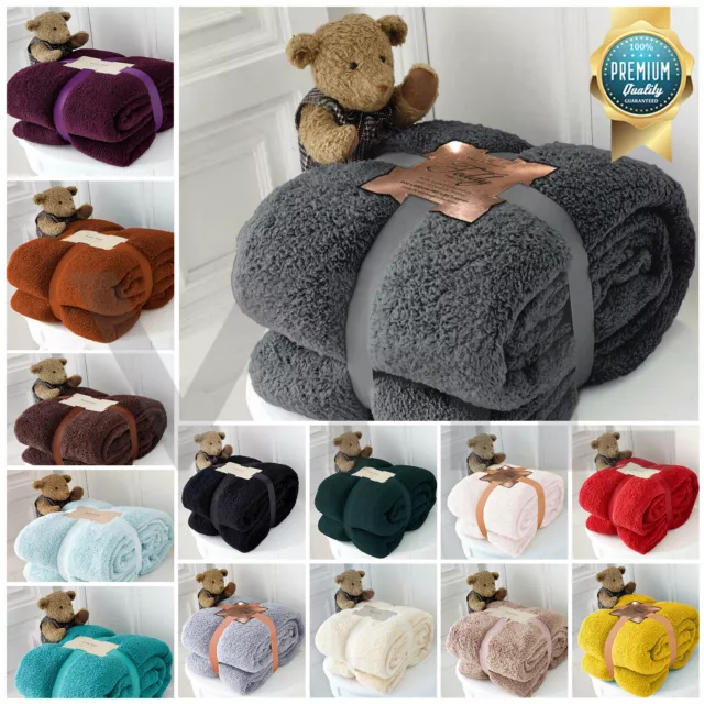 Teddy Fleece Bear Blanket Large Throw Cuddly Bed Plush Soft Warm Bedspread Sofa