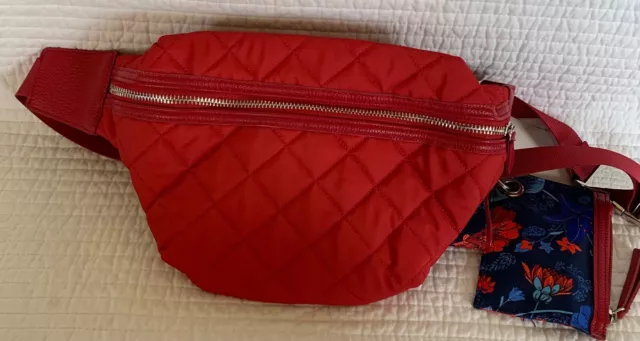 Samantha Brown To-Go Quilted Waist Belt Bag Fanny Pack With Pouch Red Sangria