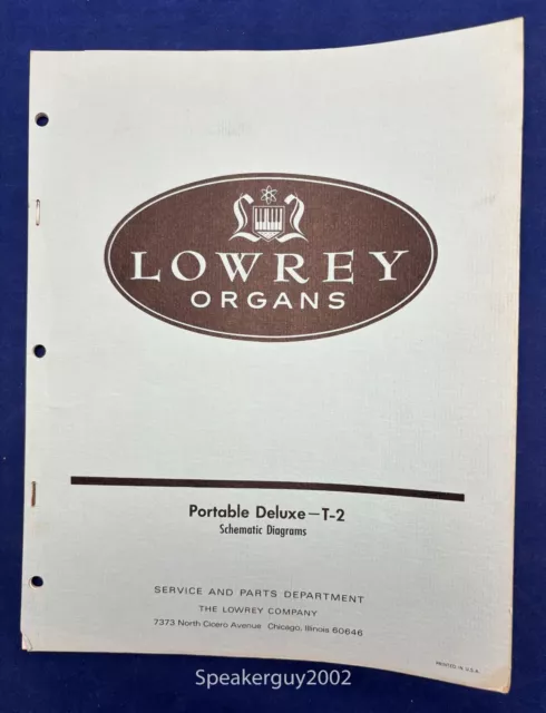 Original Lowrey Organs Schematic Manual / Portable Deluxe T-2