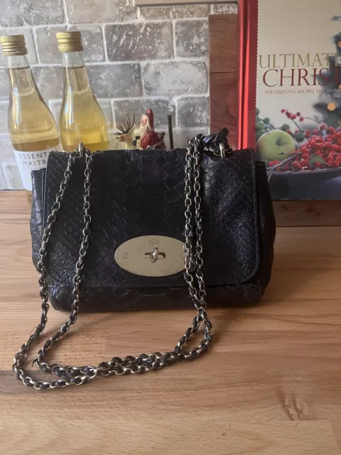 Mulberry Lily Bag Black Croc Print Leather With Gold Detail