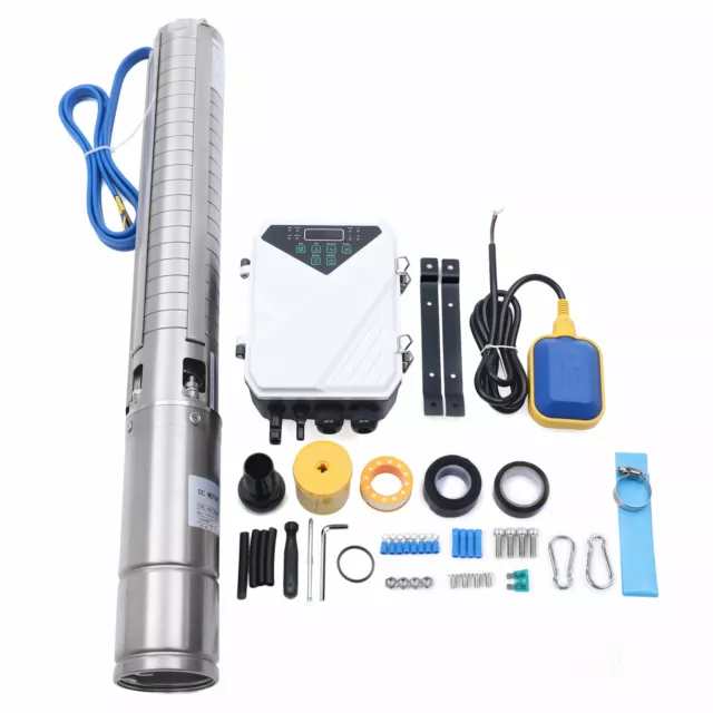 4" 2HP DC Deep Bore Well Solar Water Pump Submersible MPPT Controller Kit 110V