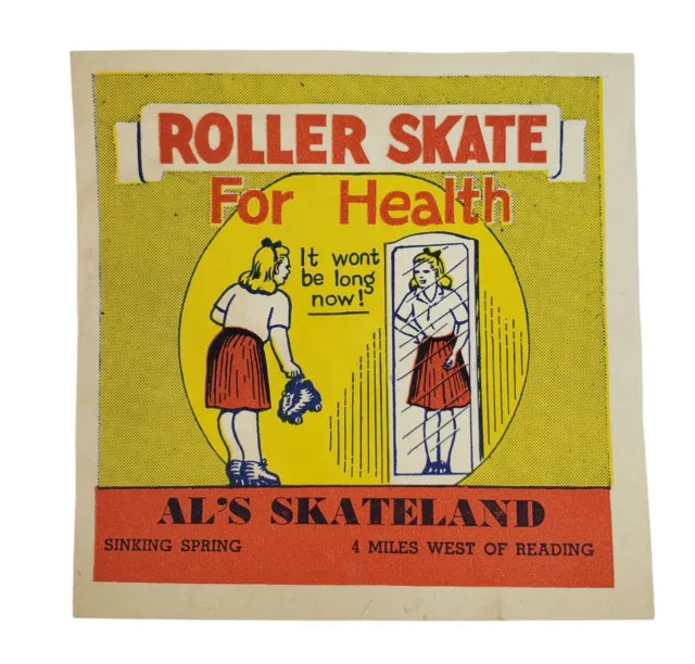 1940-50's Al's Skateland Roller Skating Rink Label Sinking Spring PA 4" x 4"
