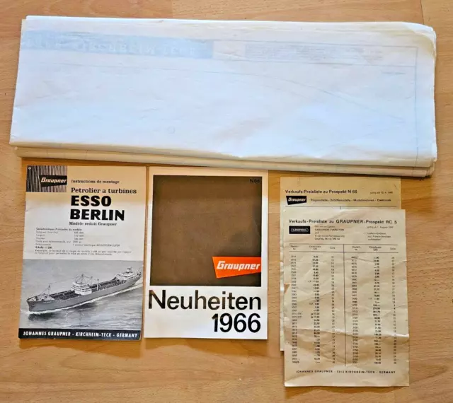 Graupner 3 teiliger Bauplan 60er Jahre, Turbinen-Tanker Esso Berlin 1:250
