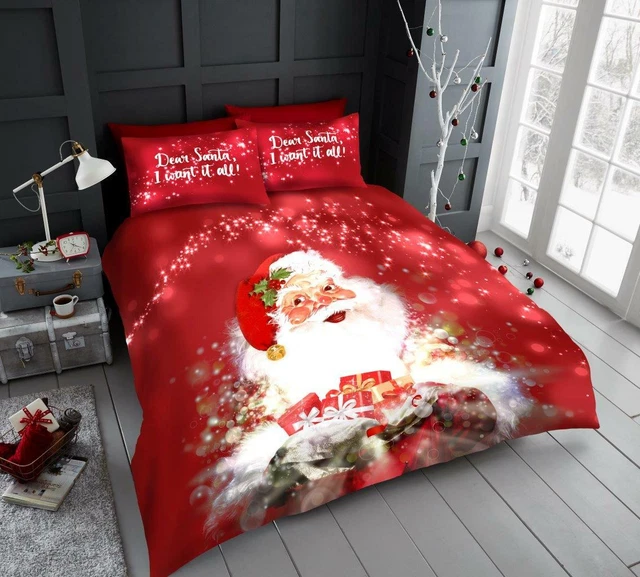 Xmas Santa Claus Father Christmas Duvet Quilt Cover Festive Present Bedding Set
