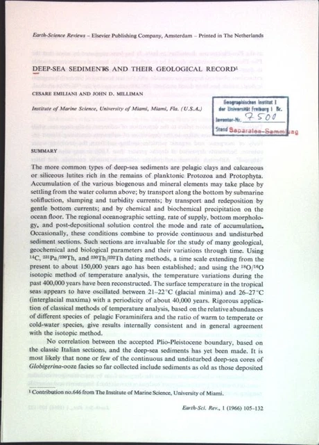 DEEPSEA SEDIMENTS AND their geological record; Emiliani, Cesare and