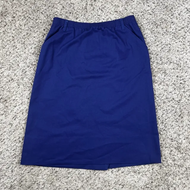 Vintage 90s Aileen Blue Pencil Skirt 28” Stretch Waist Size 8 Pockets Made USA