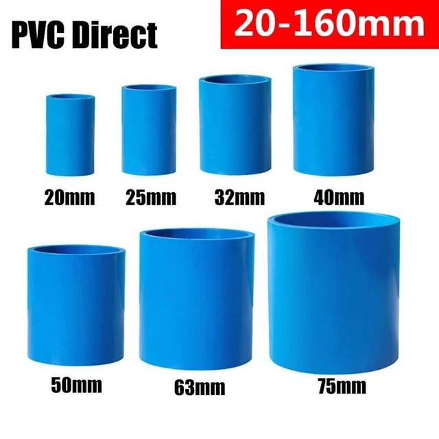 PVC Direct Pipe Fitting Straight Joint Water Pipe Socket Coupling 20~160mm Blue