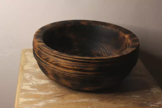 Stunning, Large Burnt Oak Wood Bowl Handcrafted Design OOAK Made in England