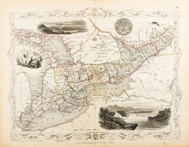 1851 WEST CANADA LAKE HURON ONTARIO ORIGINAL TALLIS RAPKIN MAP 11x14 WM58